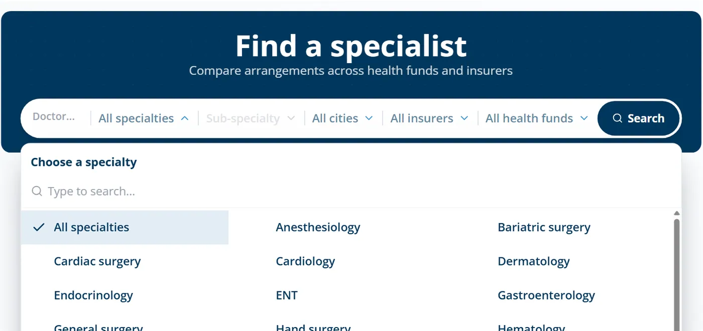 screen Docrate, Doctor search across every source in one system, updating itself every month