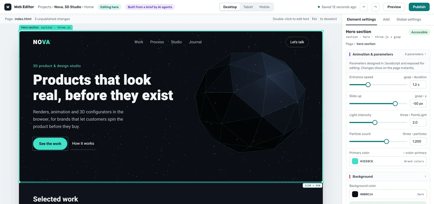 screen Web Editor (in development), An AI website builder and visual editor, from brief to live site (in development)